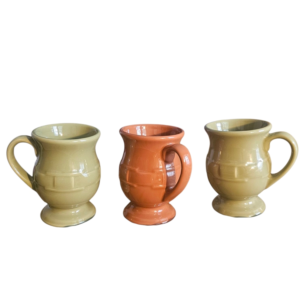 EUC | Longaberger Mugs | Sage Green | Terracotta Spice Ceramic Woven Traditions